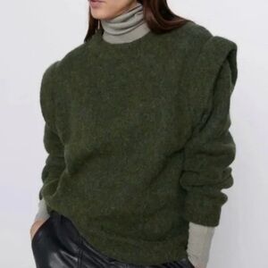 Zara Statement Shoulder Alpaca Wool Blend Oversized Sweater Size S